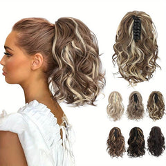 Short Curly Ponytail Hair Extensions Claw Clip Natural Wavy Synthetic Hairpiece
