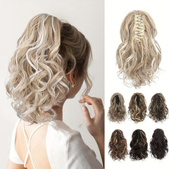 Short Curly Ponytail Hair Extensions Claw Clip Natural Wavy Synthetic Hairpiece