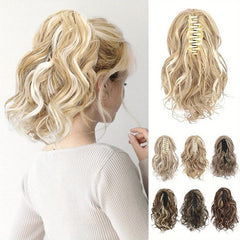 Short Curly Ponytail Hair Extensions Claw Clip Natural Wavy Synthetic Hairpiece
