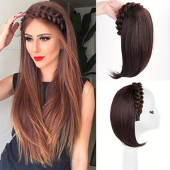 Braid Headband Hair Hoop with Straight Hair Extensions - Synthetic Hair Pieces