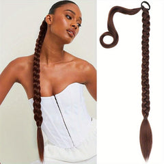 Long Braided Ponytail Extension Hair Tie Y2K Straight Ponytail Hair Extensions
