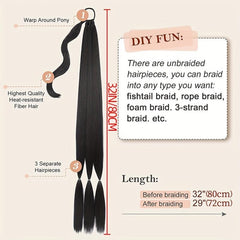 Long Braided Ponytail Extension Hair Tie Y2K Straight Ponytail Hair Extensions