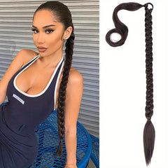 Long Braided Ponytail Extension Hair Tie Y2K Straight Ponytail Hair Extensions