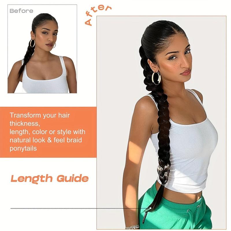 Long Braided Ponytail Extension Hair Tie Y2K Straight Ponytail Hair Extensions