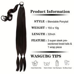 Long Braided Ponytail Extension Hair Tie Y2K Straight Ponytail Hair Extensions