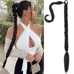 Long Braided Ponytail Extension Hair Tie Y2K Straight Ponytail Hair Extensions