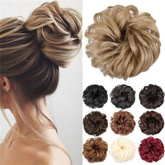 Messy Chignon Hair Extensions Curly Wavy Blonde Synthetic Hair Bun