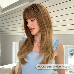 Ombre Brown Straight Layered Wig with Bangs