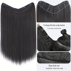 Long Straight Hair Extensions with 4 Clips Natural Brown Clip In One Piece
