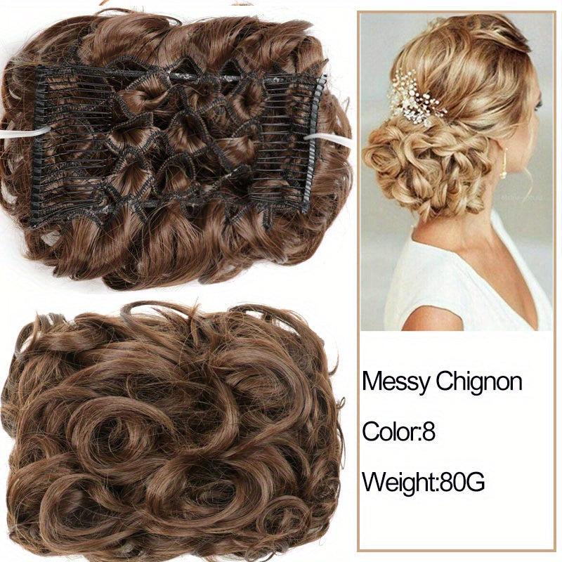 Synthetic Hair Bun Chignon Pieces with Comb Clips Hairpiece Hair Extensions