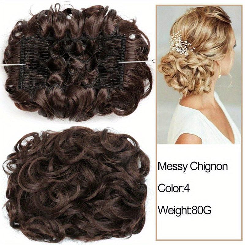 Synthetic Hair Bun Chignon Pieces with Comb Clips Hairpiece Hair Extensions