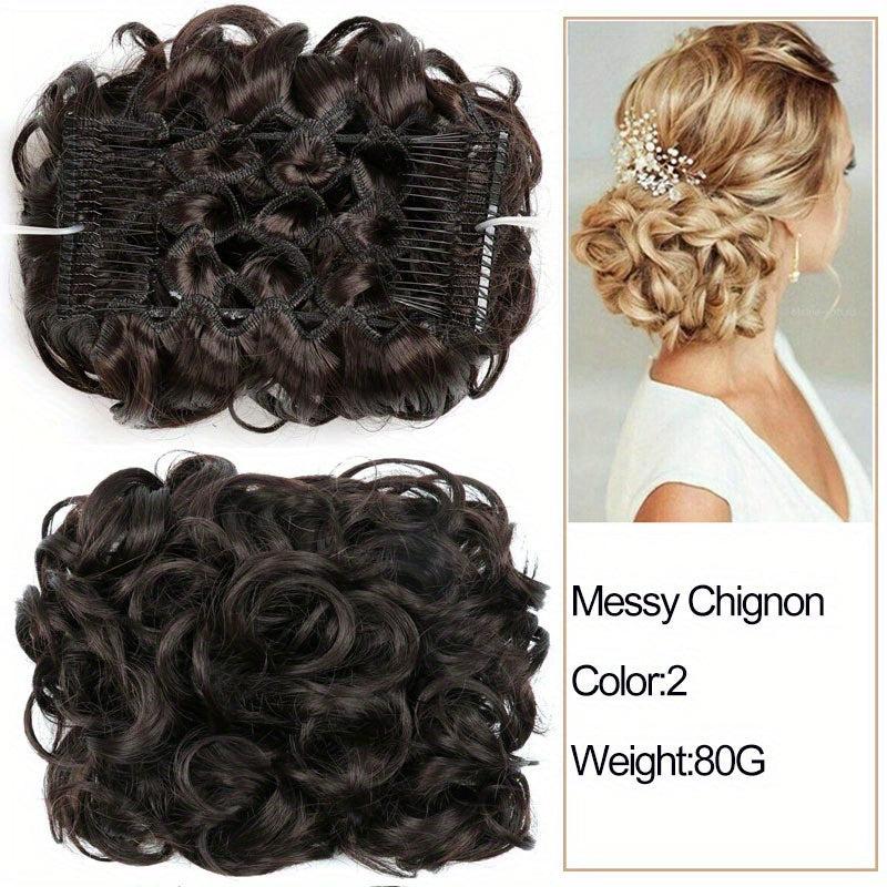 Synthetic Hair Bun Chignon Pieces with Comb Clips Hairpiece Hair Extensions