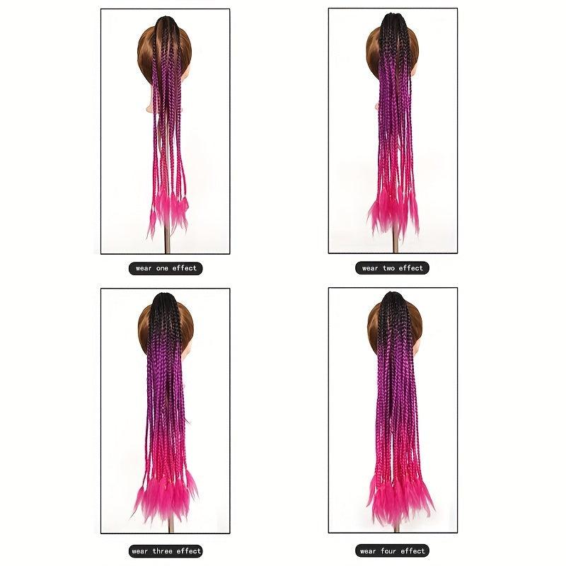 60 96 Cm Braids Ponytail Hair Extension Colored Gradient Braided Hair Piece