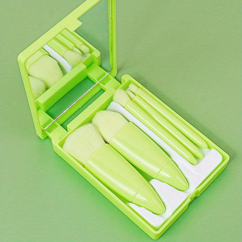 5pc Mini Makeup Brush Set w/ Mirror for Travel & On the Go Beauty
