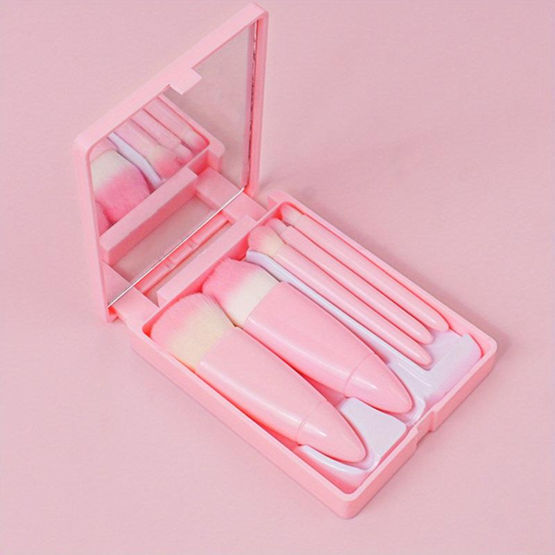 5pc Mini Makeup Brush Set w/ Mirror for Travel & On the Go Beauty