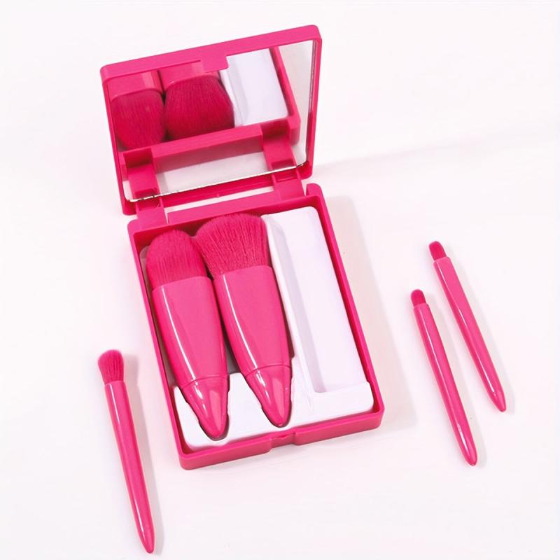 5pc Mini Makeup Brush Set w/ Mirror for Travel & On the Go Beauty