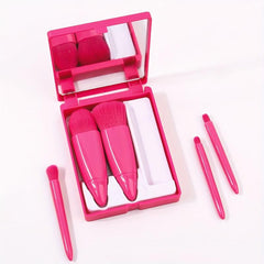 5pc Mini Makeup Brush Set w/ Mirror for Travel & On the Go Beauty