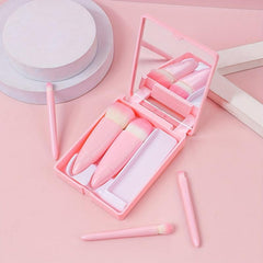 5pc Mini Makeup Brush Set w/ Mirror for Travel & On the Go Beauty