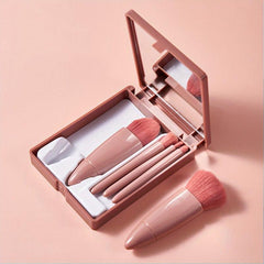 5pc Mini Makeup Brush Set w/ Mirror for Travel & On the Go Beauty