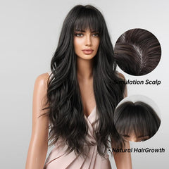 Long Wavy Synthetic Wig with Bangs for Women