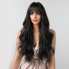 Long Wavy Synthetic Wig with Bangs for Women