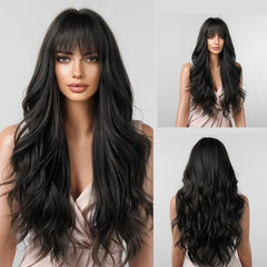 Long Wavy Synthetic Wig with Bangs for Women