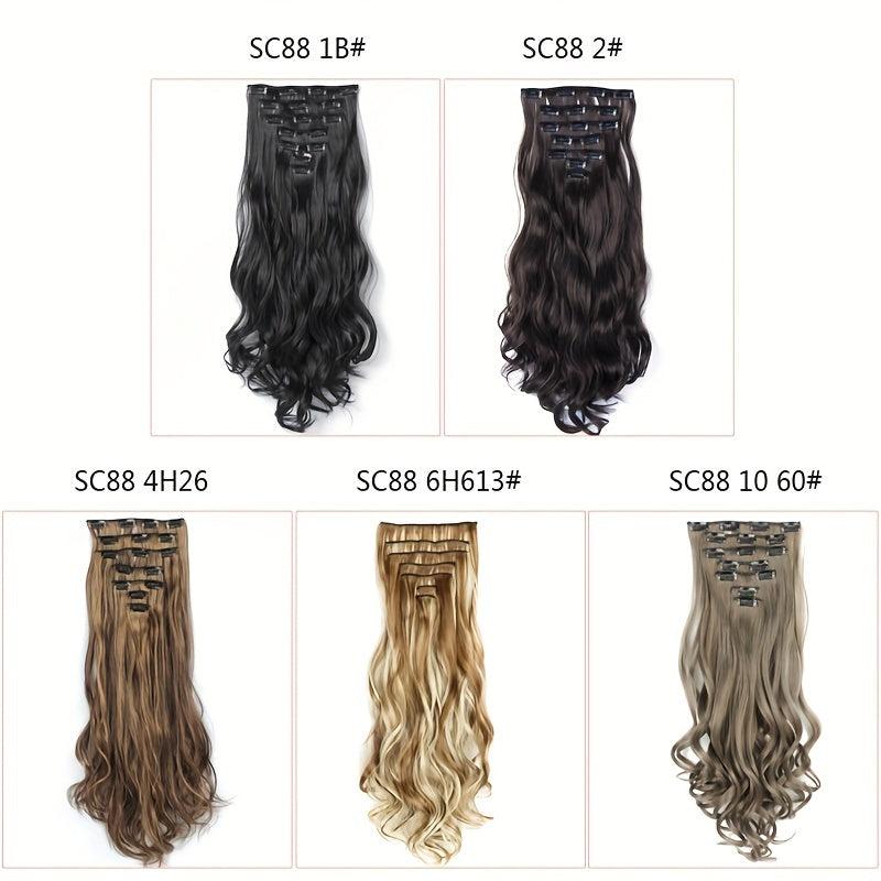 7pcs Clip In Curly Wavy Hair Extensions 55-88 Cm 16 Clips Synthetic Hairpieces