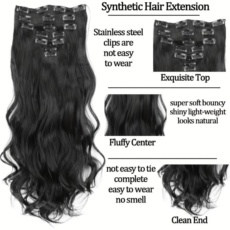 Long Wavy Hair Extensions 16 Clips In Hairpieces Heat Resistant Synthetic Hair