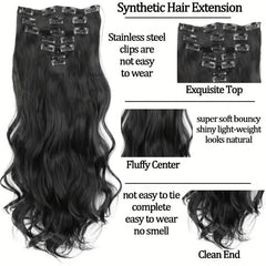 Long Wavy Hair Extensions 16 Clips In Hairpieces Heat Resistant Synthetic Hair