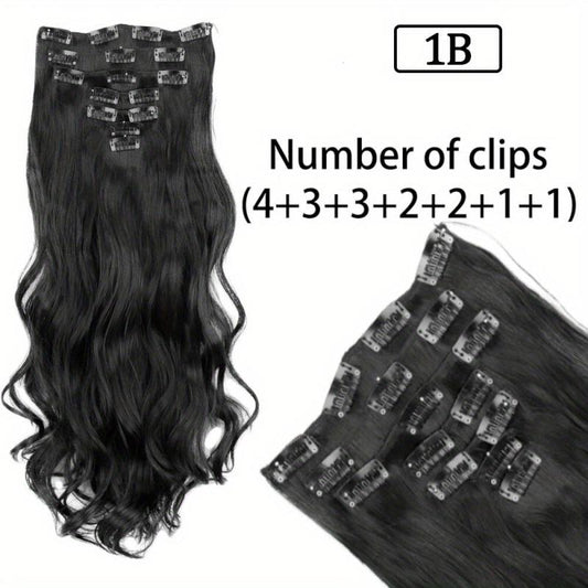 Long Wavy Hair Extensions 16 Clips In Hairpieces Heat Resistant Synthetic Hair