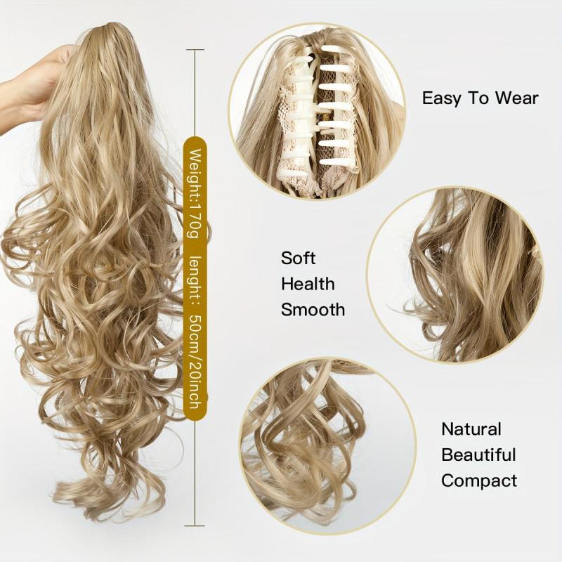 Long Curly Wavy Ponytail Hairpiece Claw Clip Extension for Women