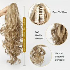 Long Curly Wavy Ponytail Hairpiece Claw Clip Extension for Women