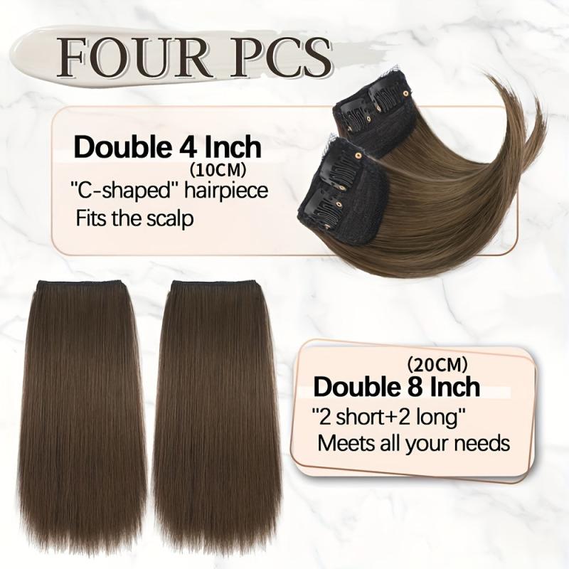 4pcs Women's Invisible Clips In Hair Topper Synthetic Hair Extension
