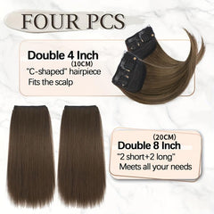 4pcs Women's Invisible Clips In Hair Topper Synthetic Hair Extension