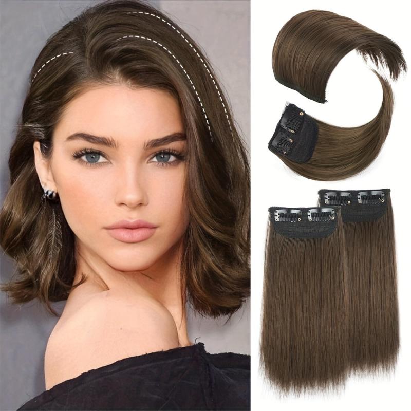 4pcs Women's Invisible Clips In Hair Topper Synthetic Hair Extension