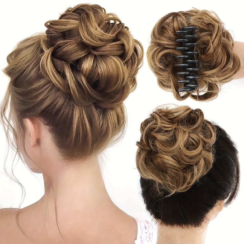 Synthetic Curly Chignon Hair Bun Claw Clip Updo Cover Hairpiece