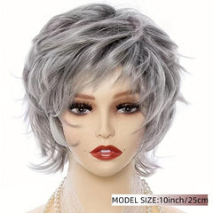 Ombre Gray Short Curly Pixie Cut Synthetic Wig With Bangs