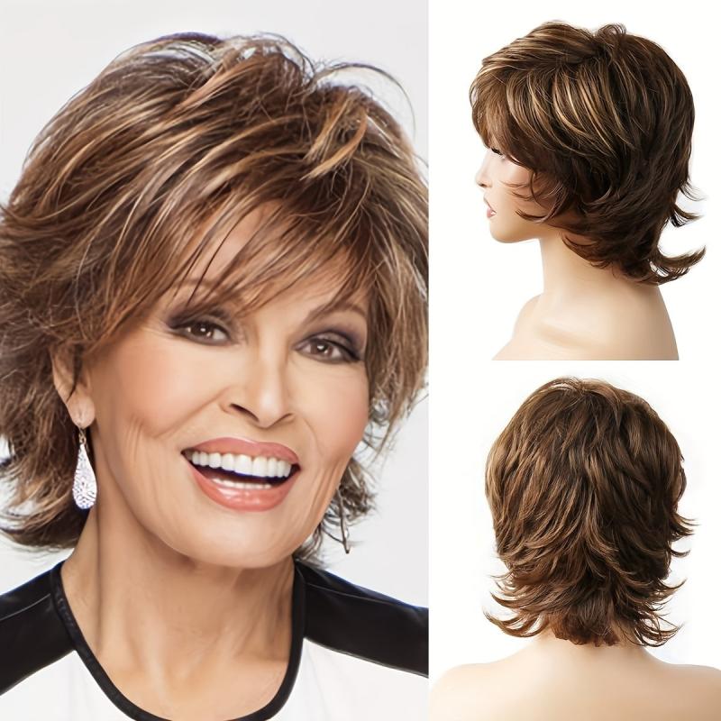 Ombre Gray Short Curly Pixie Cut Synthetic Wig With Bangs