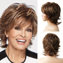 Ombre Gray Short Curly Pixie Cut Synthetic Wig With Bangs