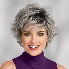 Ombre Gray Short Curly Pixie Cut Synthetic Wig With Bangs
