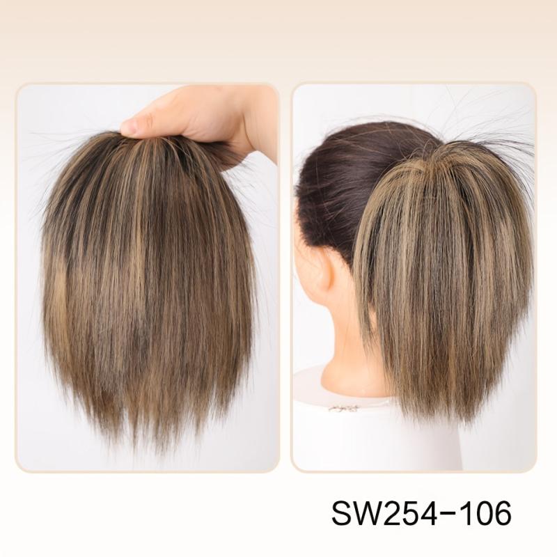 Messy Straight Donut Hair Buns Updo Chignon Elastic Hair Rope Extensions
