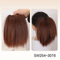 Messy Straight Donut Hair Buns Updo Chignon Elastic Hair Rope Extensions