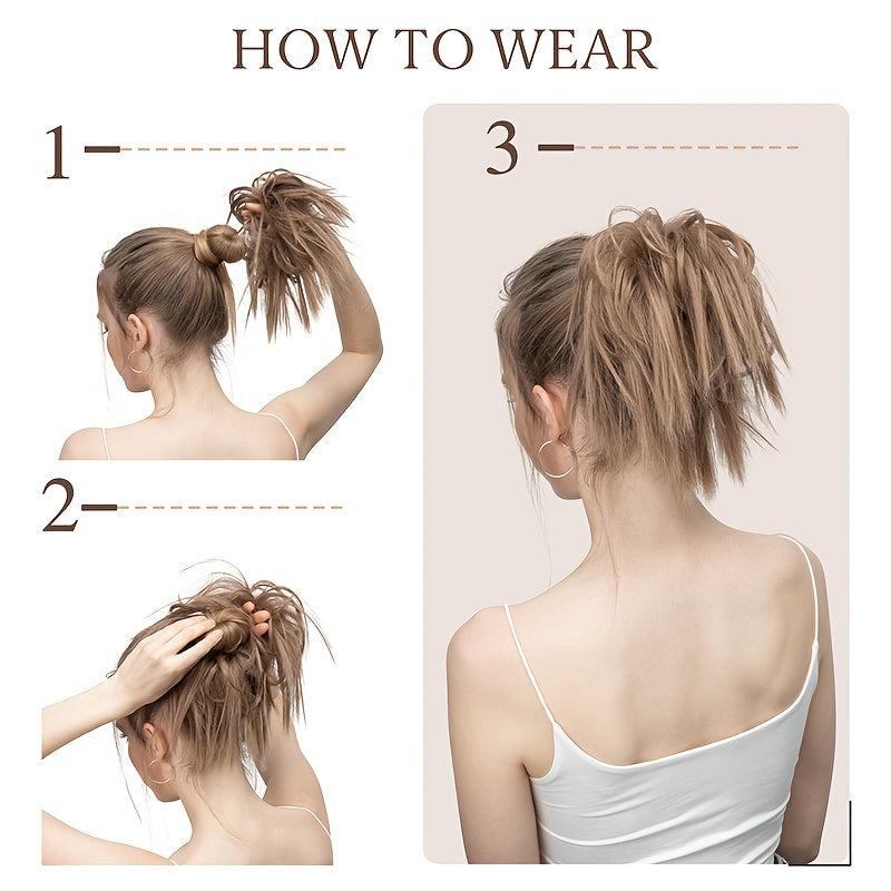 Messy Straight Donut Hair Buns Updo Chignon Elastic Hair Rope Extensions