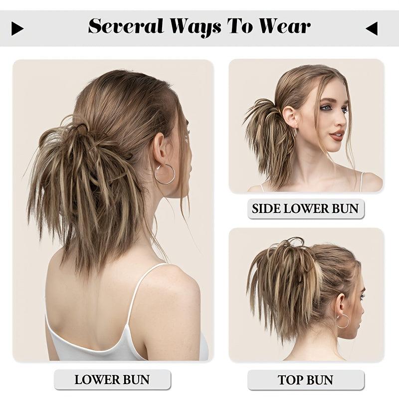 Messy Straight Donut Hair Buns Updo Chignon Elastic Hair Rope Extensions