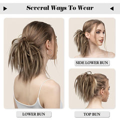 Messy Straight Donut Hair Buns Updo Chignon Elastic Hair Rope Extensions