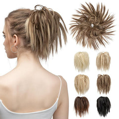 Messy Straight Donut Hair Buns Updo Chignon Elastic Hair Rope Extensions