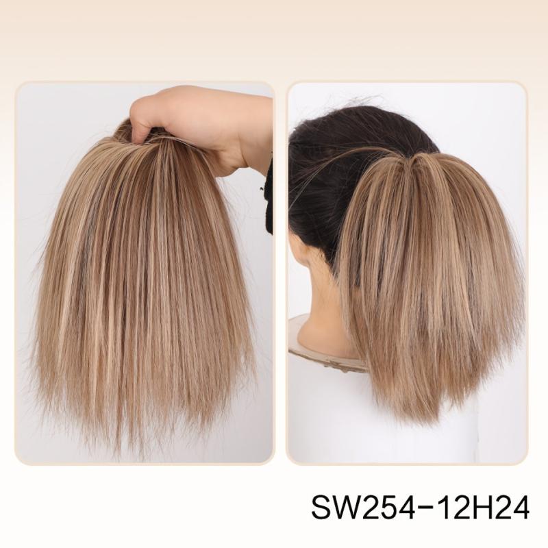 Messy Straight Donut Hair Buns Updo Chignon Elastic Hair Rope Extensions