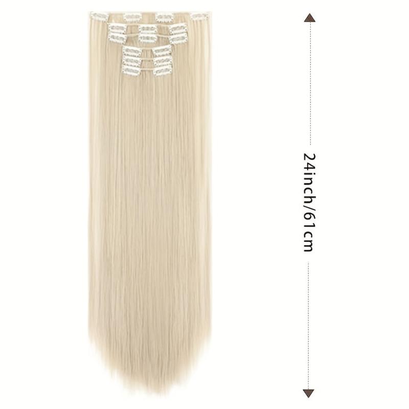 60 96 Cm Long Straight Hair Clip In Hair Extensions Synthetic Wig For Women