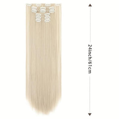 60 96 Cm Long Straight Hair Clip In Hair Extensions Synthetic Wig For Women