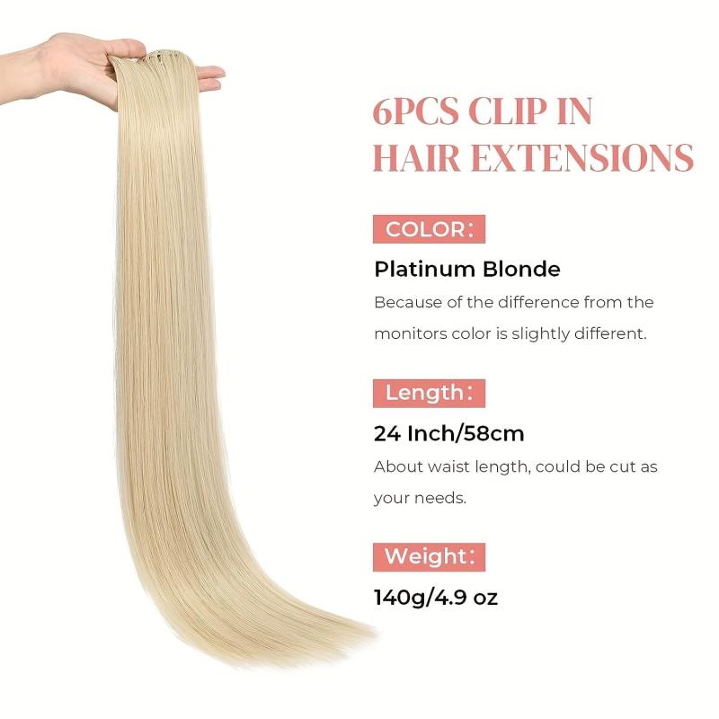 60 96 Cm Long Straight Hair Clip In Hair Extensions Synthetic Wig For Women